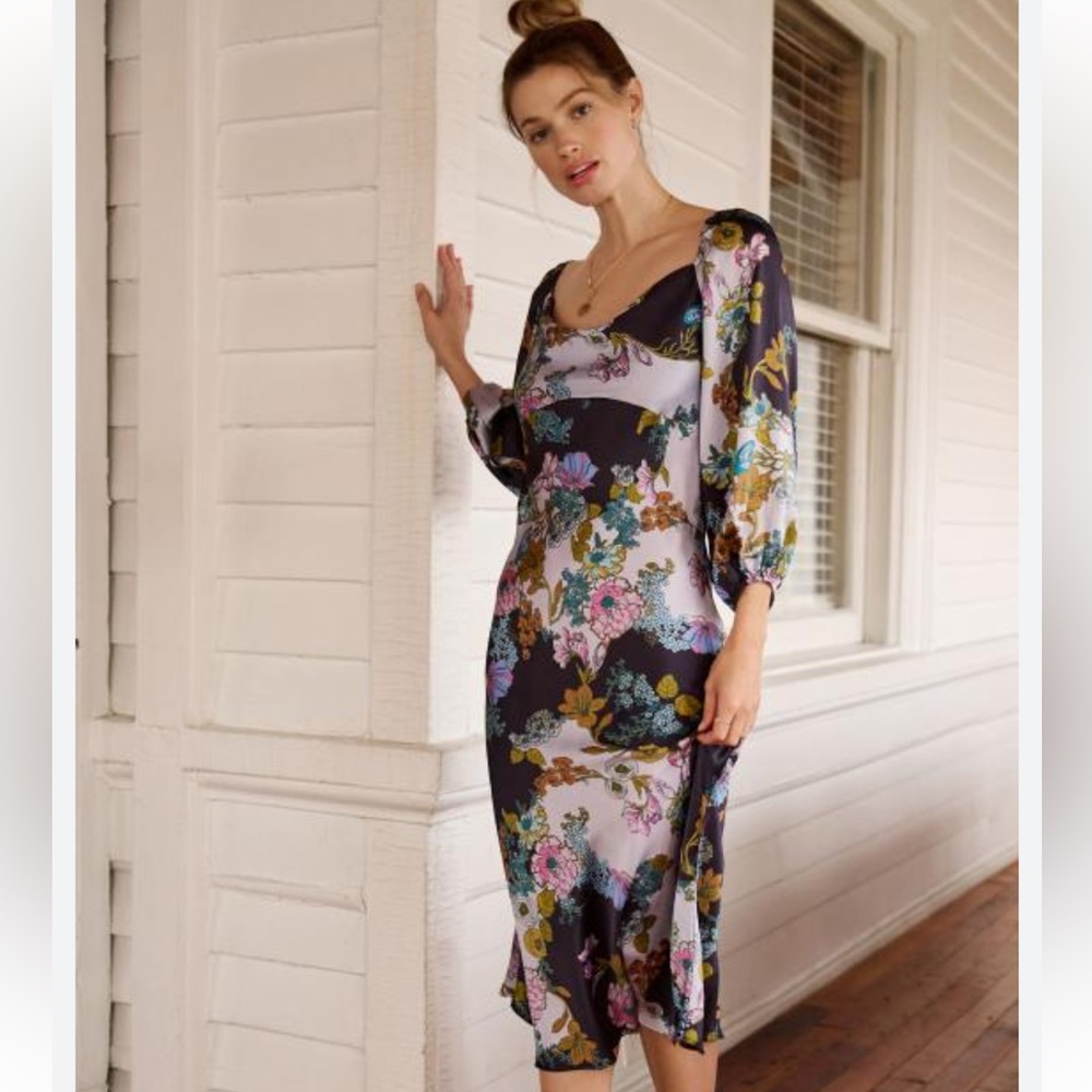 Anthropologie floral silky satin midi sleep dress